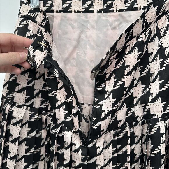 Unbranded Vintage Pink & Black Houndstooth Pleated Midi Skirt Size 8 - Picture 6 of 7